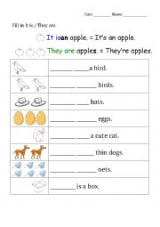 English Worksheet: It is vs. They are