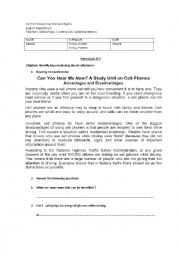 English Worksheet: reading comprehension cellphones