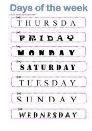 days of the week cut and paste