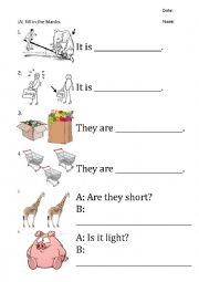 English Worksheet: Learning Opposites