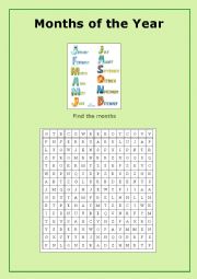 English Worksheet: Months Wordsearch Puzzle