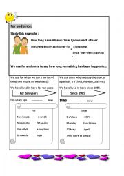 English Worksheet: since and for