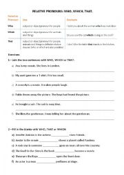 English Worksheet: Relative Pronouns: Who, Which, That