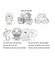 English Worksheet: toys and colours