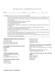 English Worksheet: Reading comprehension