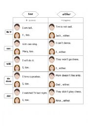 English Worksheet: too vs. either