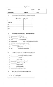 English Worksheet: test past verb to be and preposition 