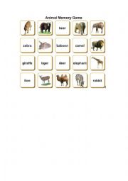 English Worksheet: Animals memory game