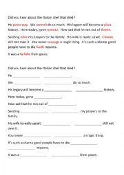English Worksheet: Did you hear about the Italian chef that died?