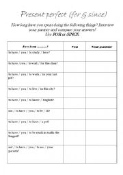 English Worksheet: Present perfect (for vs. since) practice