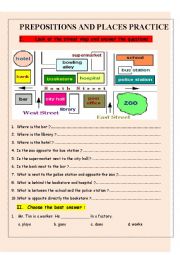 English Worksheet: Preposition and Places Practice