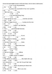 English Worksheet: pronoun adjective