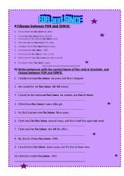 English Worksheet: for & since
