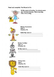 English Worksheet: Wizard of oz