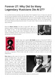 English Worksheet: The Forever 27 Club