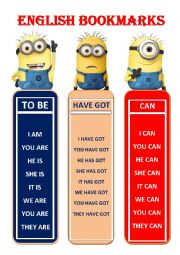 English Worksheet: ENGLISH BOOKMARKS with Essential Verbs ( To be, Have Got, Can)  1