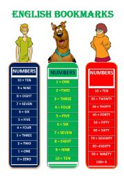 English Worksheet: ENGLISH BOOKMARKS NUMBERS 3