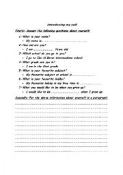 English Worksheet: Indroducing your self to others 
