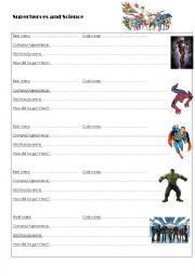 English Worksheet: superheroes and science