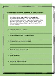 English Worksheet: Help Wanted and Personal Qualities