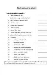 English Worksheet: Find someone who simple present