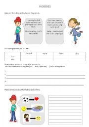 English Worksheet: hobbies, can & like