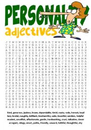 Wordsearch Series1-Personality Adjectives Wordsearch and Other Vocabulary Exercises