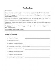 English Worksheet: Amelias Day - daily routine