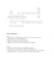 English Worksheet: back to school crossword