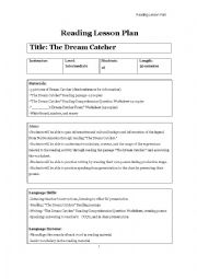 English Worksheet: The Dream Catcher - Full class lesson plan 