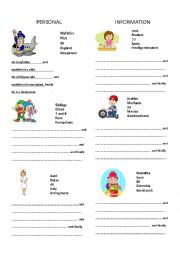 English Worksheet: PERSONAL INFORMATION