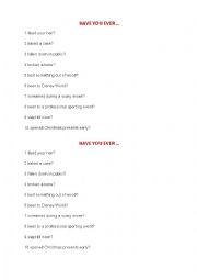 English Worksheet: Have you ever ...? - set 1