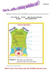 English Worksheet: How to ... write a birthday invitation card?