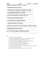 English Worksheet: Active to passive voice