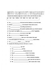 English Worksheet: Must Mustnt