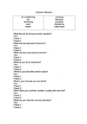 Summer Vacation Interview Worksheet