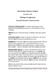 English Worksheet: INTERMEDIATE BUSINESS ENGLISH - MAKING ARRANGEMENTS - LESSON 2 OF 2