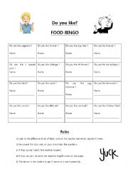 English Worksheet: Do you like? Food BINGO