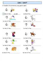 English Worksheet: Can/cant 
