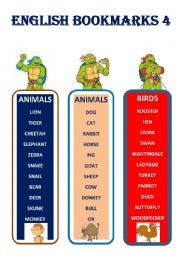 English Worksheet: ENGLISH BOOKMARKS 4    Animals 