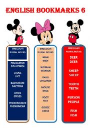 English Worksheet: ENGLISH BOOKMARKS 6 Minnie and Mikey Mouse - Irregular plurals of nouns