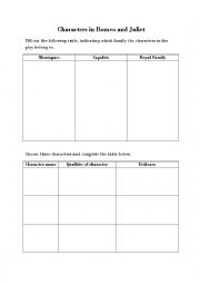 English Worksheet: Characters in Romeo and Juliet