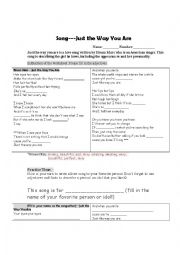 English Worksheet: Just the way you are by Bruno Mars (Adjective practices and songwriting!)