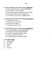 English Worksheet: Conditional I, II & Present Perfect