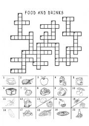 English Worksheet: FOOD AND DRINKS CROSSWORD