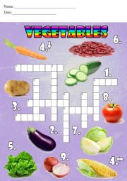 Vegetables Crossword Puzzle