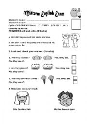 Test about physical appearance,has and have, prepositions of place, colours,etc
