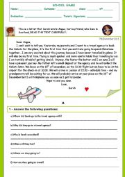 English Worksheet: Test: A letter Sarah wrote to Agus