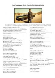 English Worksheet: See you again by Wiz Khalifa 