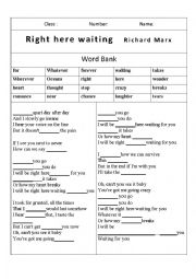 English Worksheet: SONG Right here waiting